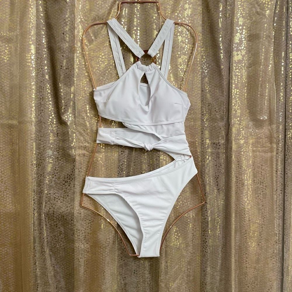 SHEIN white one piece strappy cutout swimsuit, S NWOT